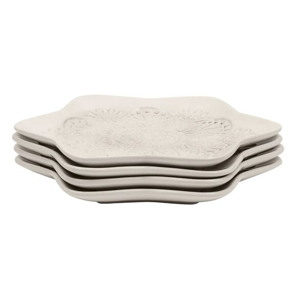 Pioneer Woman Vintage Lace Snowflake 4-Pk Stoneware Plates White 8.5-in Gift NEW - Picture 5 of 9